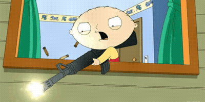 A Cartoon Character Is Holding A Gun And Looking Out A Window GIF