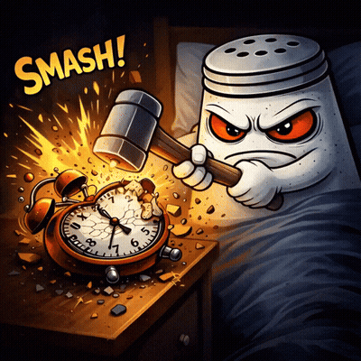 A Cartoon Character Is Holding A Hammer And Smashing An Alarm Clock GIF