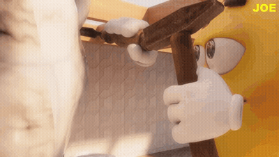 A Cartoon Character Is Holding A Hammer And The Word Joe Is On The Bottom Right GIF