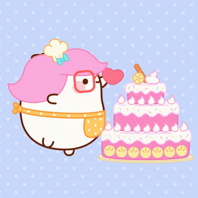 A Cartoon Character Is Holding A Heart In Front Of A Cake GIF