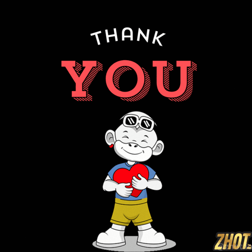A Cartoon Character Is Holding A Heart With The Words Thank You Behind Him GIF