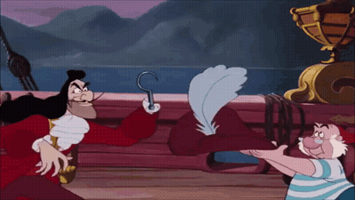 A Cartoon Character Is Holding A Hook While Another Character Holds A Feather GIF