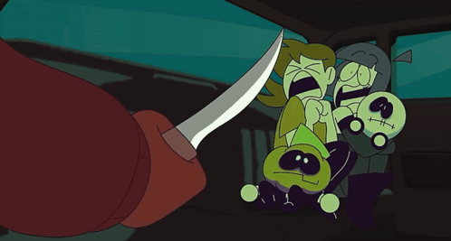 A Cartoon Character Is Holding A Knife In His Right Hand GIF