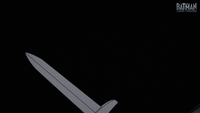 A Cartoon Character Is Holding A Knife With The Word Batman On The Bottom GIF