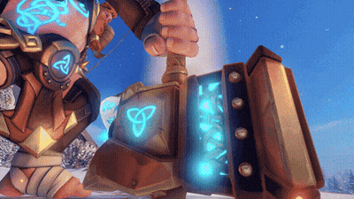 A Cartoon Character Is Holding A Large Hammer With A Celtic Symbol On It GIF