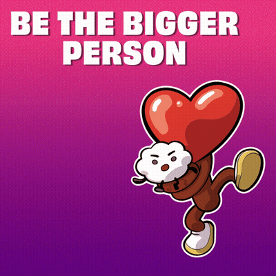 A Cartoon Character Is Holding A Large Heart And Says Be The Bigger Person GIF