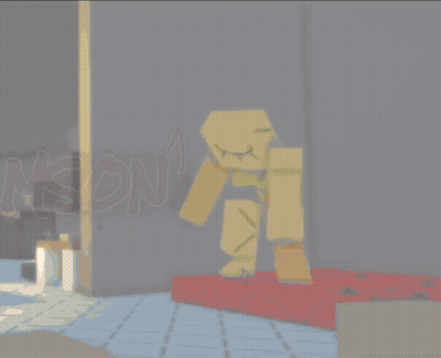 A Cartoon Character Is Holding A Light Sword In Front Of A Wall With The Word Vision Written On It GIF