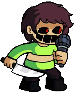 A Cartoon Character Is Holding A Microphone And A Large Knife . Sticker