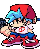 A Cartoon Character Is Holding A Microphone And Wearing Red And Blue Shoes . Sticker