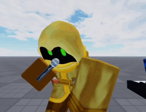 A Cartoon Character Is Holding A Microphone In His Hand GIF