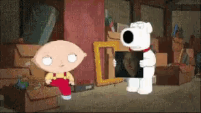 A Cartoon Character Is Holding A Picture Of A Man GIF