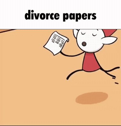 A Cartoon Character Is Holding A Piece Of Paper With The Words Divorce Papers Written On It GIF