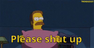 A Cartoon Character Is Holding A Pillow And Says " Please Shut Up " GIF