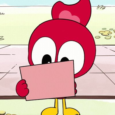 A Cartoon Character Is Holding A Pink Piece Of Paper GIF