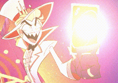 A Cartoon Character Is Holding A Playing Card In His Hand With A Light Coming Out Of It . GIF