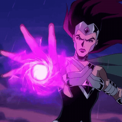A Cartoon Character Is Holding A Purple Sphere In Her Hand GIF