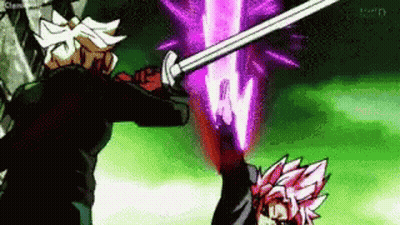 A Cartoon Character Is Holding A Purple Sword And Fighting Another Character GIF