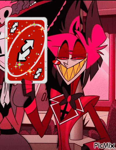 A Cartoon Character Is Holding A Red Card With Arrows Pointing In Opposite Directions And Smiling . GIF