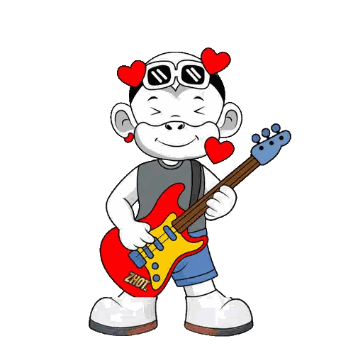 A Cartoon Character Is Holding A Red Guitar With The Word Zhot On It Sticker