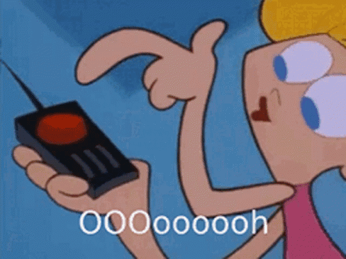 A Cartoon Character Is Holding A Remote Control And Pointing At It While Saying Oooooooh GIF