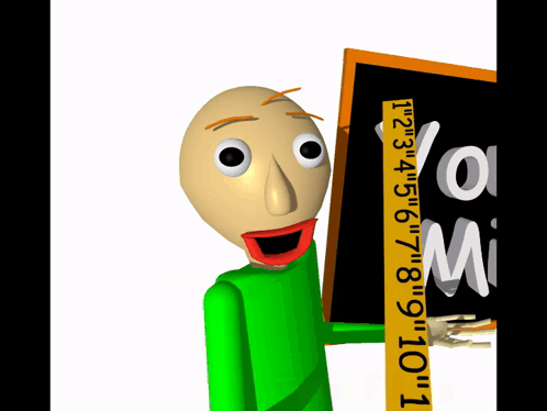 A Cartoon Character Is Holding A Ruler And A Blackboard That Says " O " On It GIF