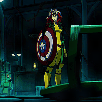 A Cartoon Character Is Holding A Shield With A Star In The Center GIF