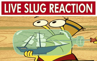 A Cartoon Character Is Holding A Ship In A Bottle With The Words Live Slug Reaction Above Him GIF