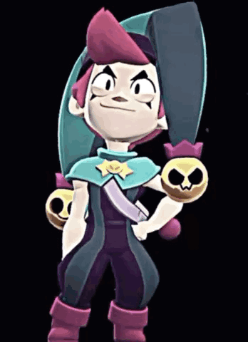 A Cartoon Character Is Holding A Skull And A Star . GIF