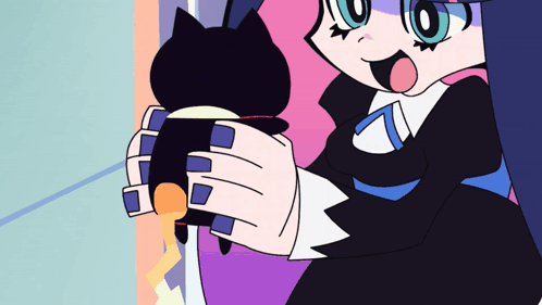 A Cartoon Character Is Holding A Small Black Cat GIF