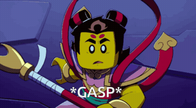 A Cartoon Character Is Holding A Spear And The Word Gasp Is Below Him GIF