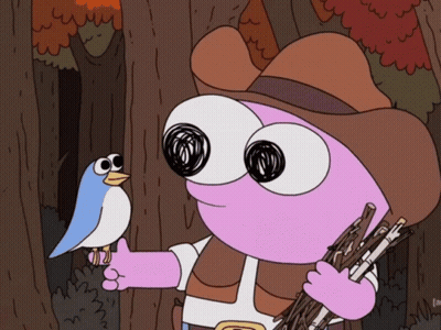 A Cartoon Character Is Holding A Stick And A Blue Bird GIF