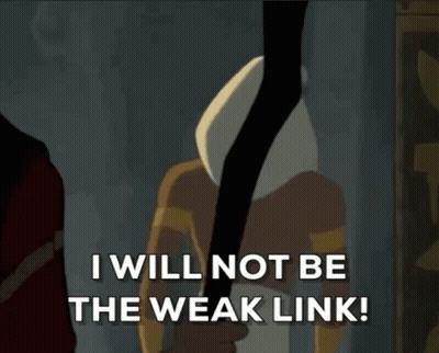 A Cartoon Character Is Holding A Stick And Says " I Will Not Be The Weak Link ! " GIF