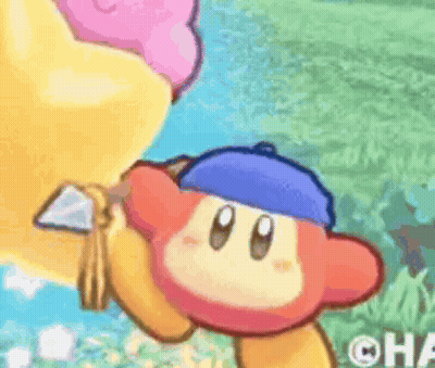 A Cartoon Character Is Holding A Sword In A Field . GIF