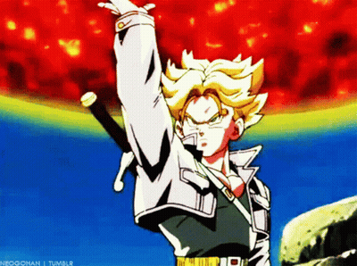 A Cartoon Character Is Holding A Sword In Front Of A Red Background That Says Neogohan I Tumblr GIF