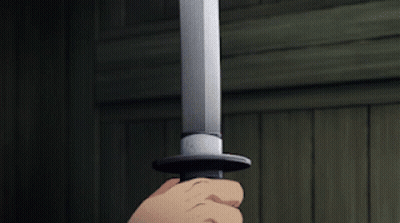 A Cartoon Character Is Holding A Sword In His Right Hand GIF