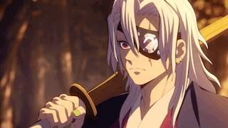 A Cartoon Character Is Holding A Sword With A Bandage On His Eye . GIF