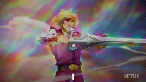 A Cartoon Character Is Holding A Sword With A Netflix Logo In The Corner GIF