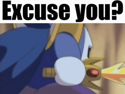 A Cartoon Character Is Holding A Sword With The Words `` Excuse You '' Written Above It . GIF