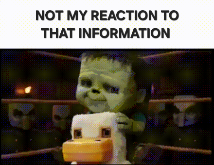 A Cartoon Character Is Holding A Toy Chicken In A Boxing Ring And Says `` Not My Reaction To That Information '' . GIF