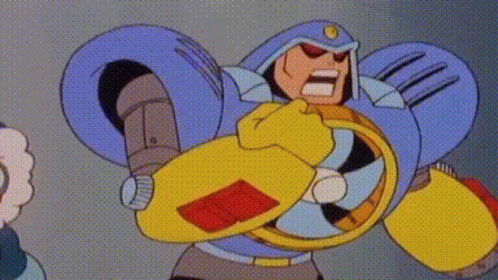 A Cartoon Character Is Holding A Yellow Object In His Hands And Screaming . GIF