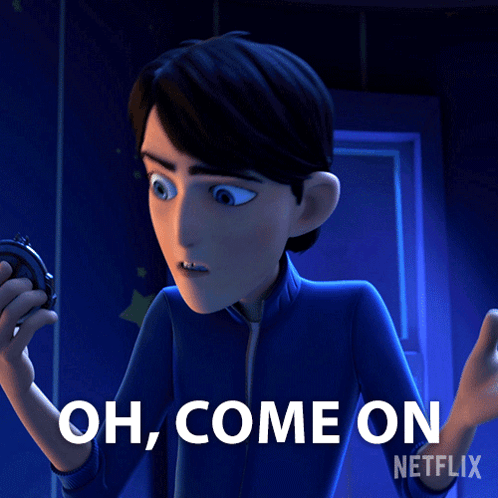 A Cartoon Character Is Holding An Alarm Clock And Says " Oh Come On Netflix " GIF