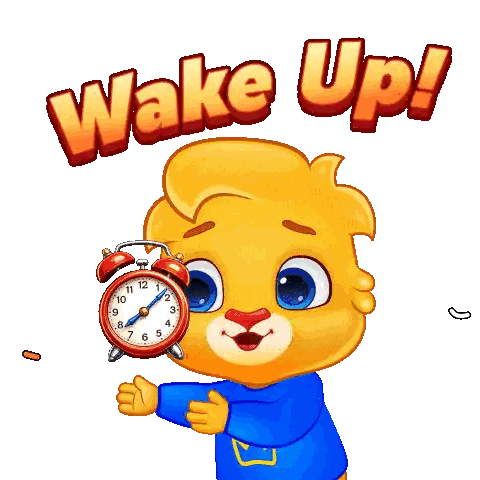 A Cartoon Character Is Holding An Alarm Clock And The Words Wake Up Are Above Him Sticker