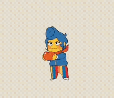 A Cartoon Character Is Holding An Apple On His Head While Dancing . GIF