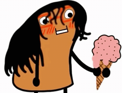 A Cartoon Character Is Holding An Ice Cream Cone With A Strawberry Flavor GIF