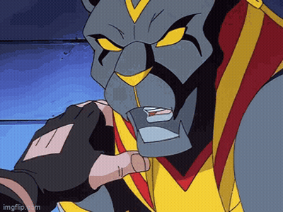 A Cartoon Character Is Holding Someone 'S Hand In Front Of His Face GIF