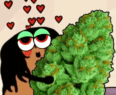 A Cartoon Character Is Hugging A Large Marijuana Bud GIF