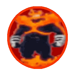 A Cartoon Character Is In A Red Circle With Flames Coming Out Of His Chest Sticker