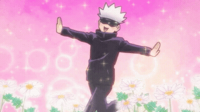 A Cartoon Character Is Jumping In The Air In A Field Of Daisies . GIF