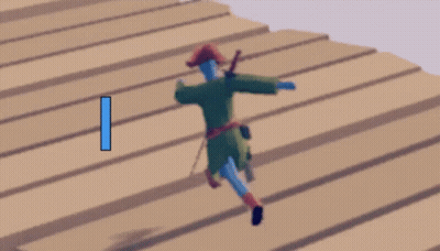 A Cartoon Character Is Jumping In The Air With A Blue Arrow Pointing To The Right GIF