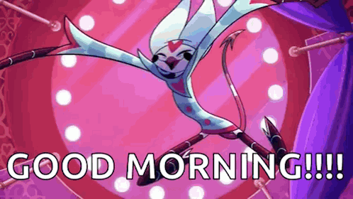 A Cartoon Character Is Jumping In The Air With The Words `` Good Morning '' Written Below It . GIF